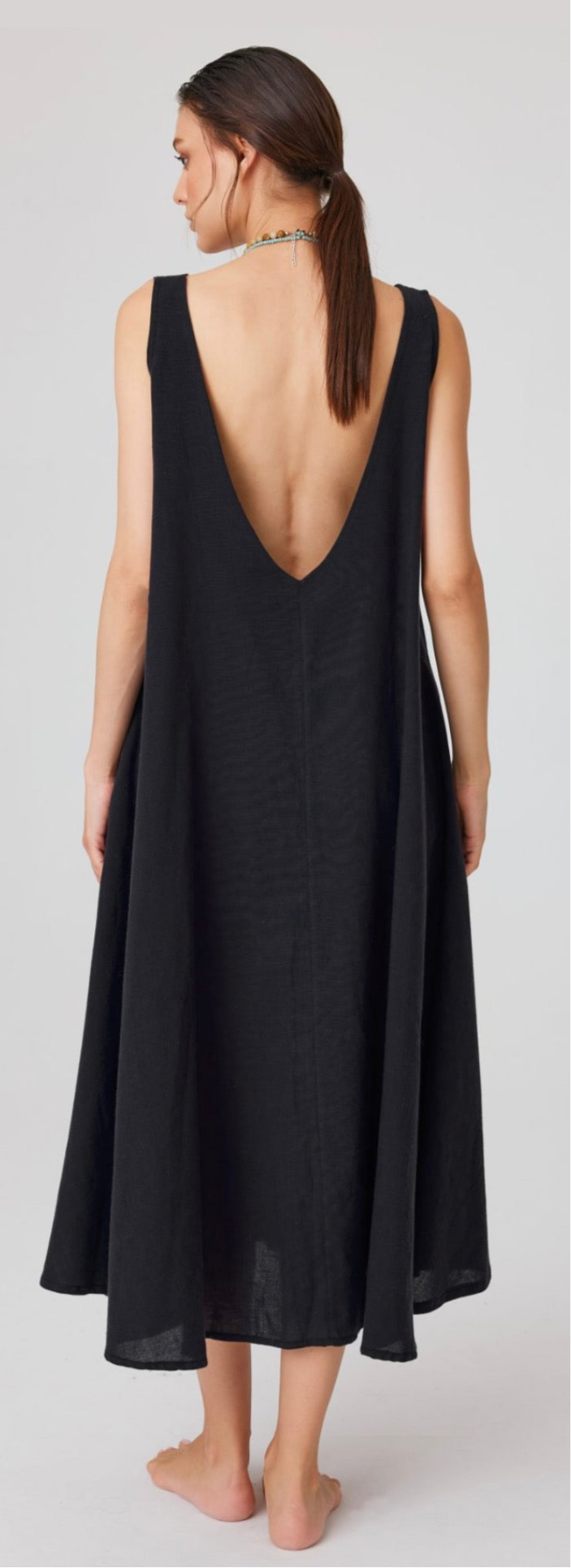 Black Linen Strappy Dress