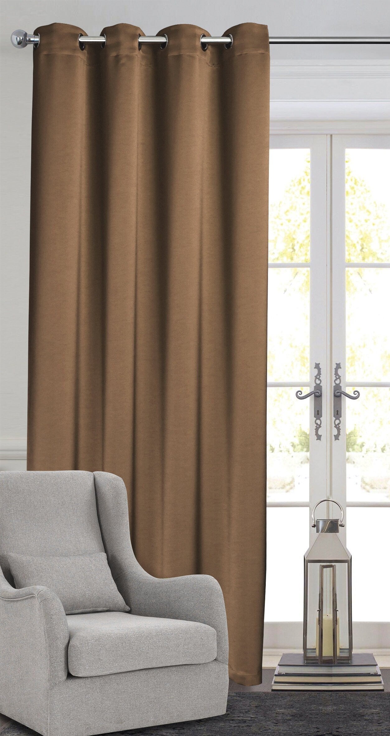 Rich Gecko CURTAIN DRAPERIES Thermal Faux Silk Room Darkening Grommet Panel,COPPER, Set of 2 PANEL