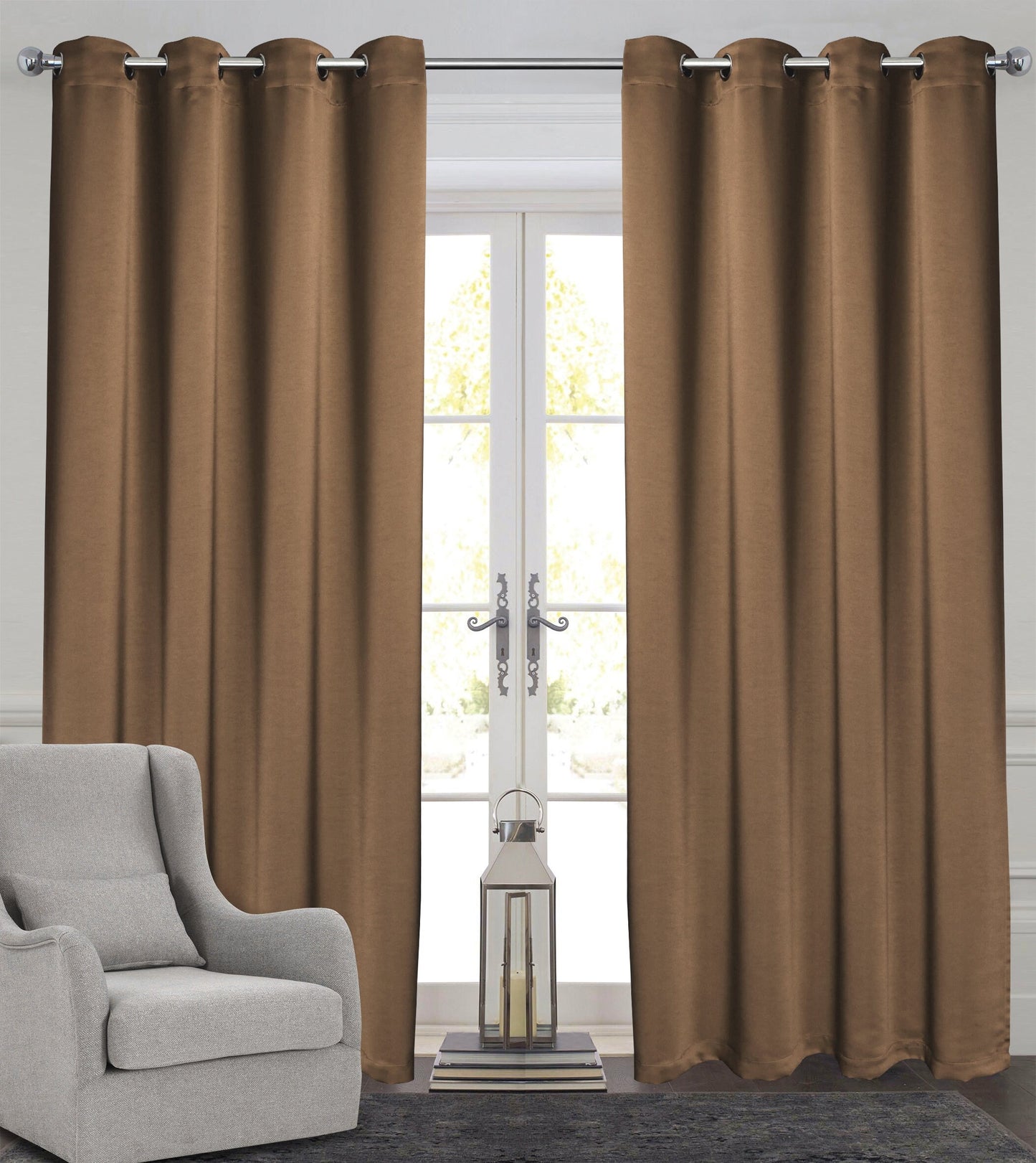 Rich Gecko CURTAIN DRAPERIES Thermal Faux Silk Room Darkening Grommet Panel,COPPER, Set of 2 PANEL