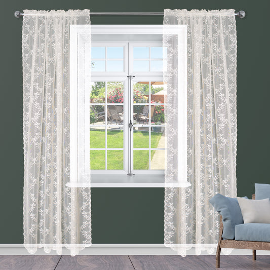 Sheer Lace Curtains Rod Pocket Panel KEY WEST 2 Color (Cream Ivory / White) 2 Size (54''X84''/54''X96'' )Great Drapes for Living Room or Bedroom