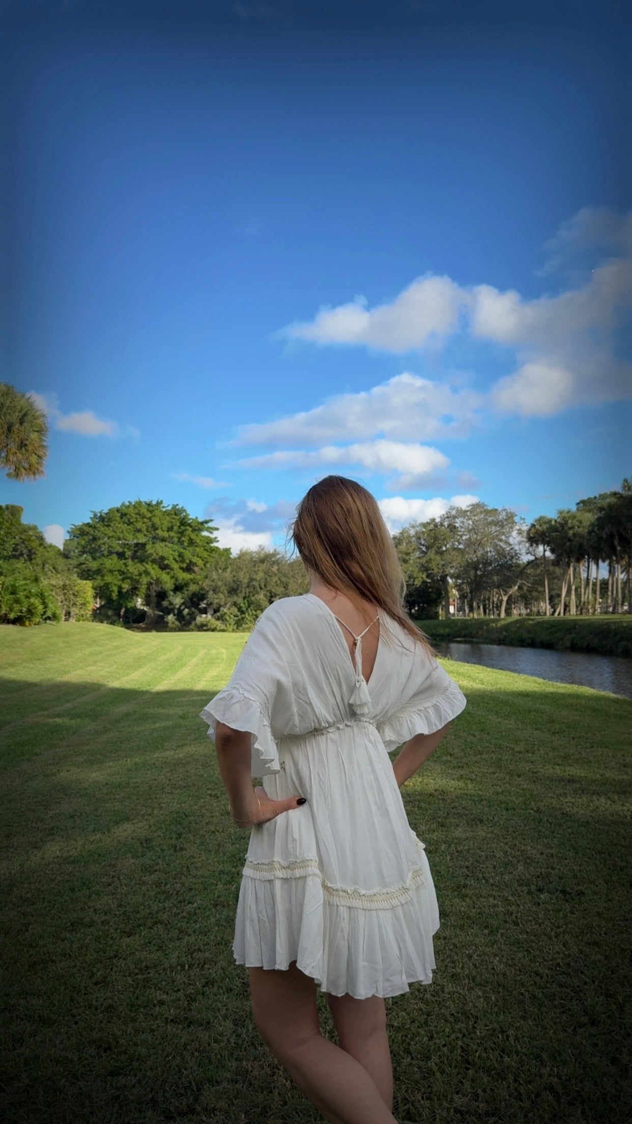 Off-White Bohemian Short Dress – Gold Embroidery