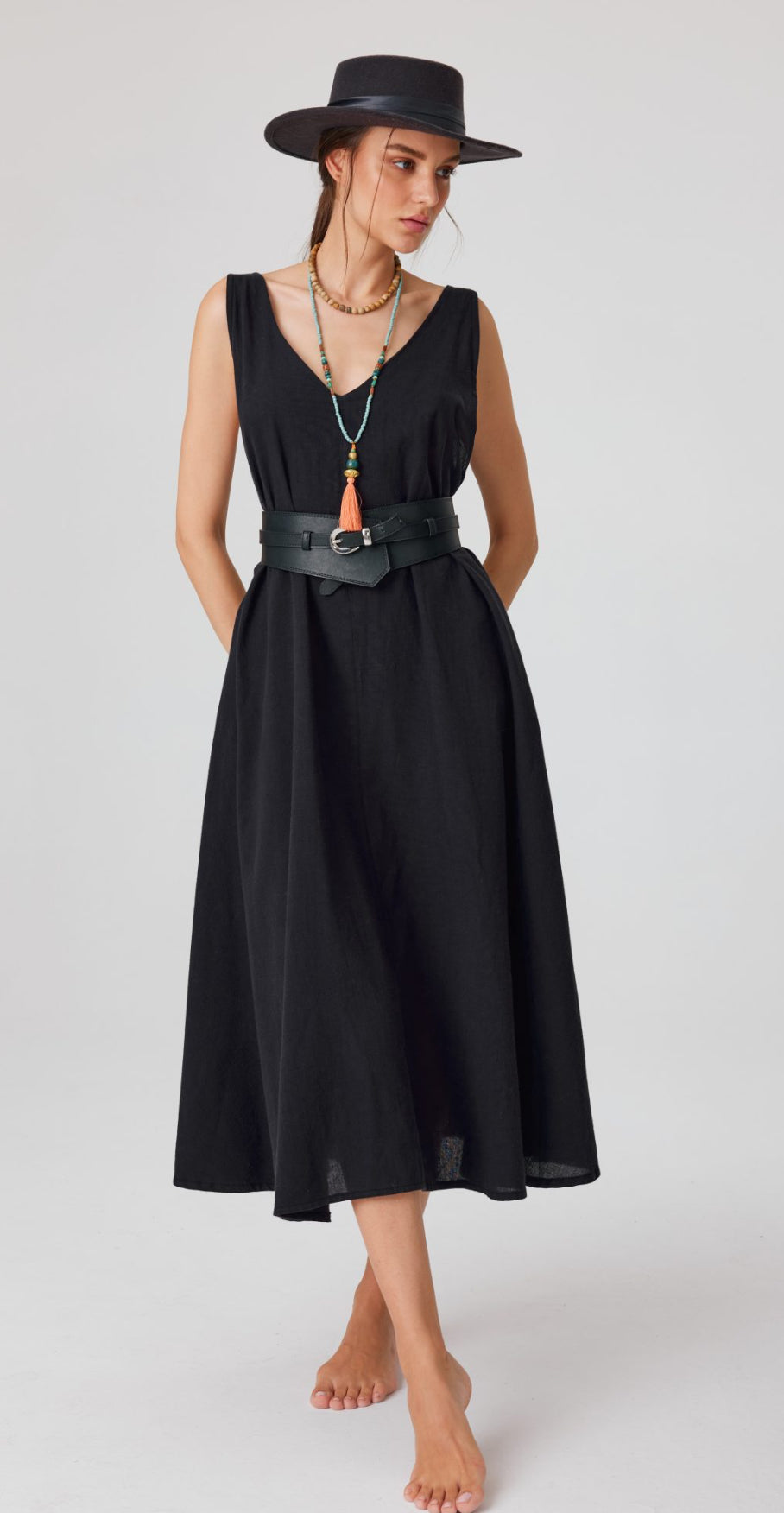 Black Linen Strappy Dress