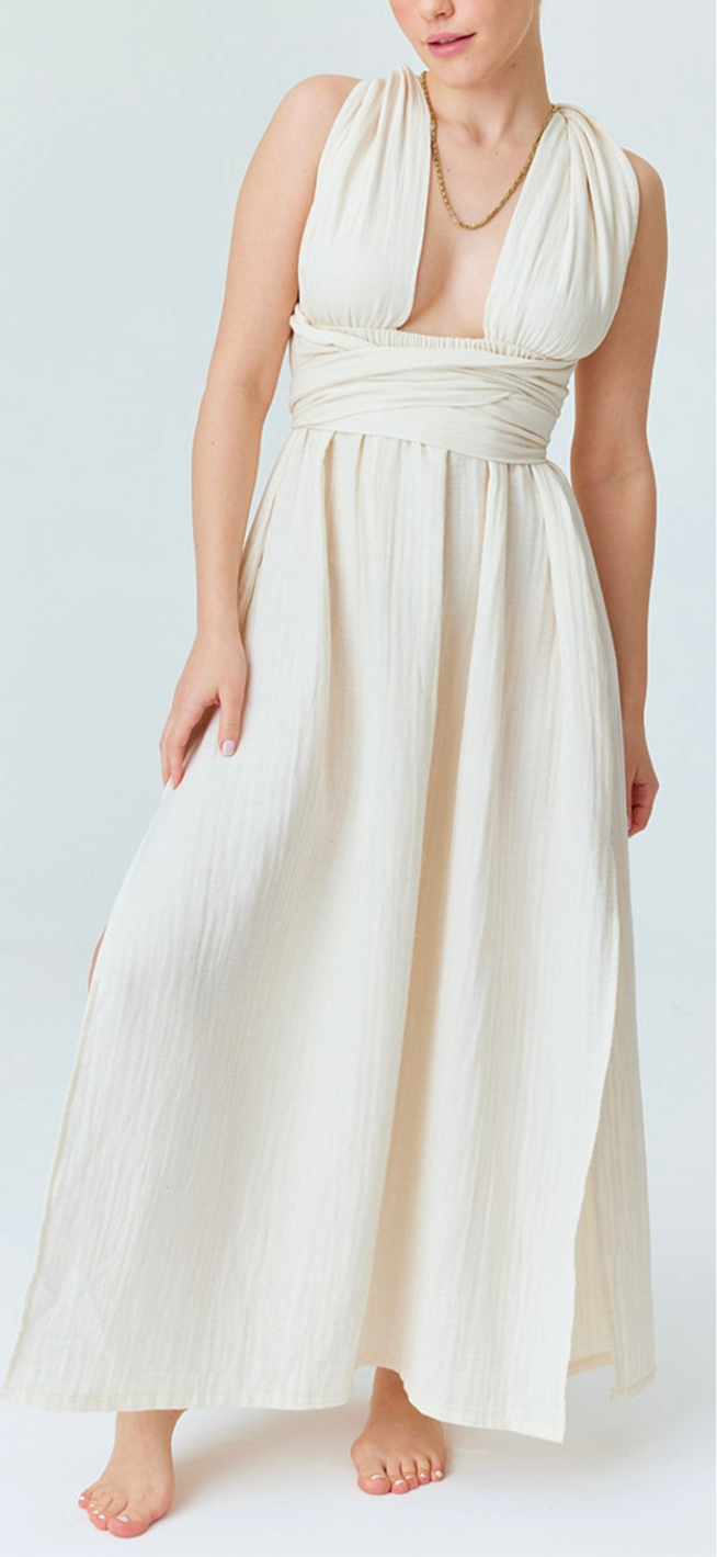 tie-waist muslin dress