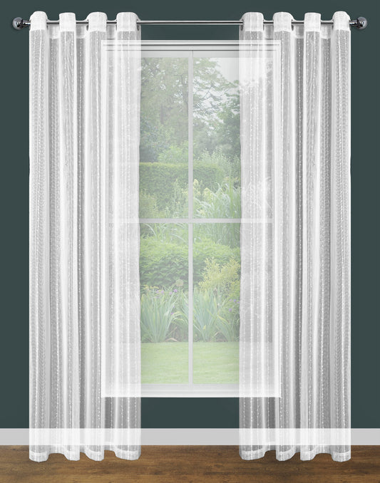 Sheer Lace Curtains Grommet Panel DOT STRIPE  2 Color (Cream Ivory / White) 2 Size (54''X84''/54''X96'' )Great Drapes for Living Room or Bedroom