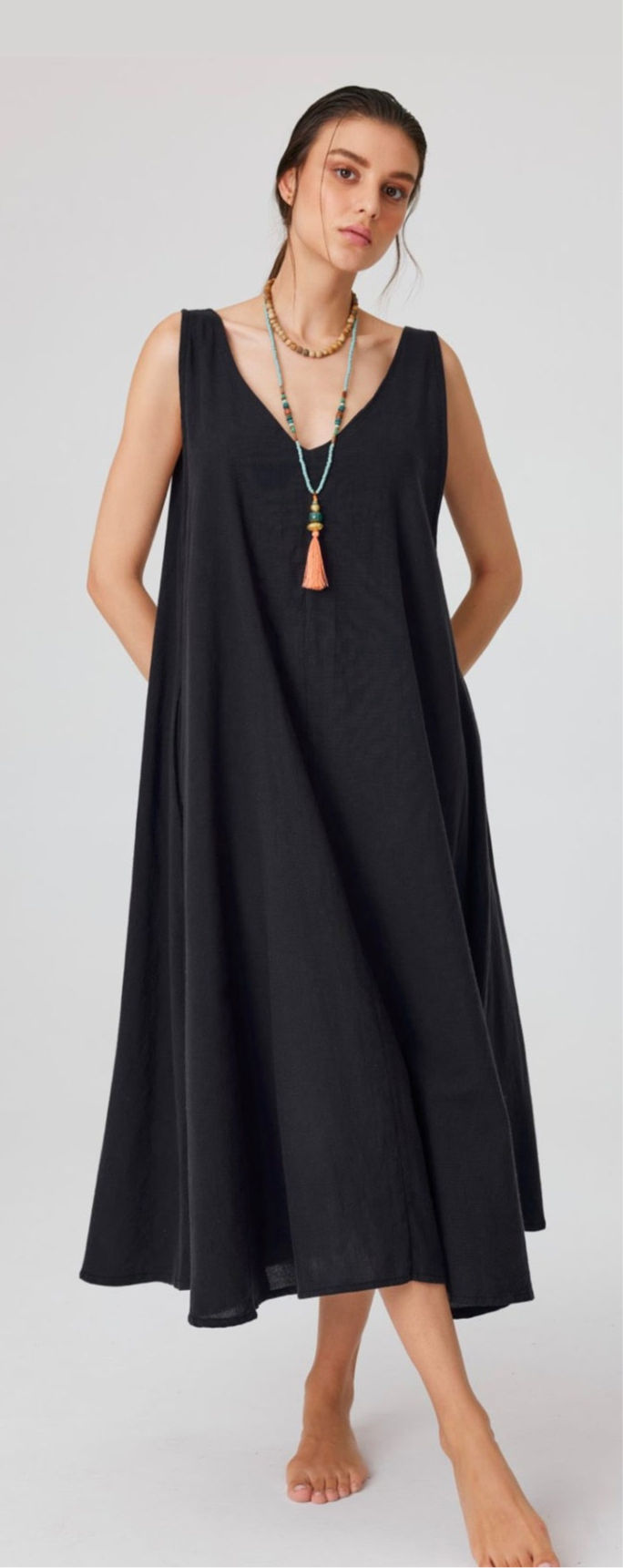 Black Linen Strappy Dress