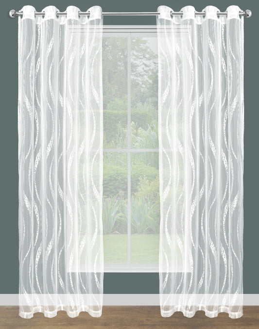 Sheer Lace Curtains Grommet Panel INFINITY 2 Color (Cream Ivory / White) 2 Size (54''X84''/54''X96'' )Great Drapes for Living Room or Bedroom