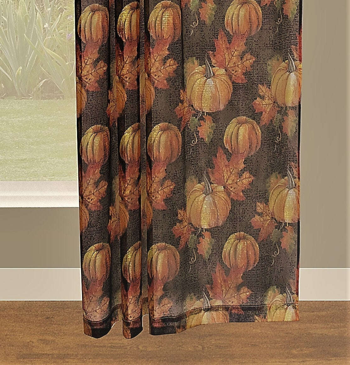 Sheer Lace Curtains PUMPKINS -ROD POCKET- 2 Size  available  (54&#39;&#39;X84&#39;&#39;---54&#39;&#39;X96&#39;&#39; )-Great Drapes for Living Room or Bedroom