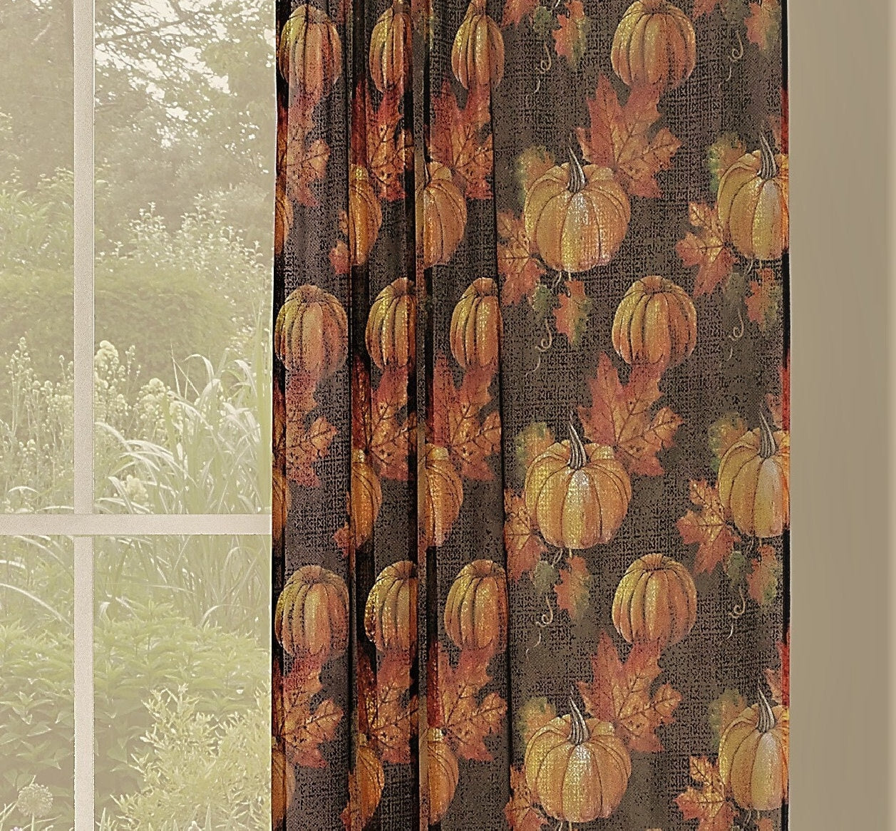Sheer Lace Curtains PUMPKINS -ROD POCKET- 2 Size  available  (54&#39;&#39;X84&#39;&#39;---54&#39;&#39;X96&#39;&#39; )-Great Drapes for Living Room or Bedroom