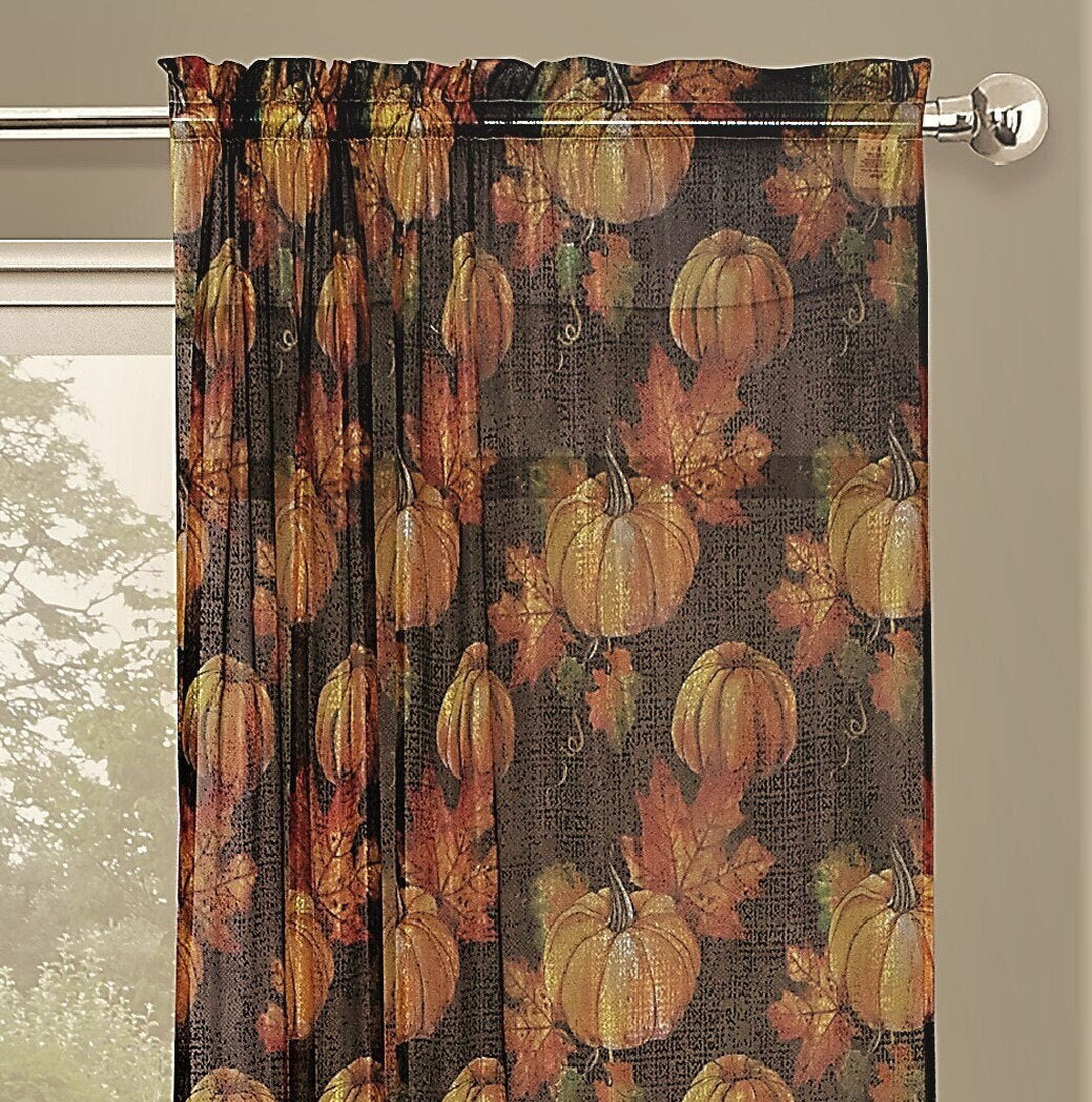 Sheer Lace Curtains PUMPKINS -ROD POCKET- 2 Size  available  (54&#39;&#39;X84&#39;&#39;---54&#39;&#39;X96&#39;&#39; )-Great Drapes for Living Room or Bedroom