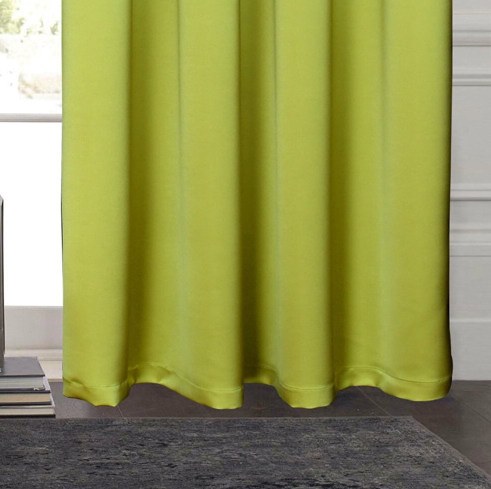 Rich Gecko CURTAIN DRAPERIES Thermal Faux Silk Room Darkening Grommet Panel, NEON LIME, Set of 2 PANEL