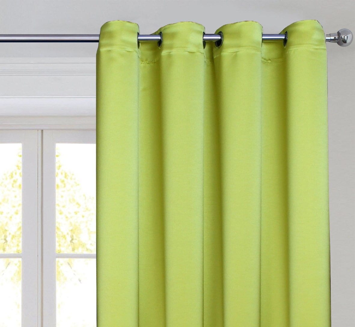 Rich Gecko CURTAIN DRAPERIES Thermal Faux Silk Room Darkening Grommet Panel, NEON LIME, Set of 2 PANEL