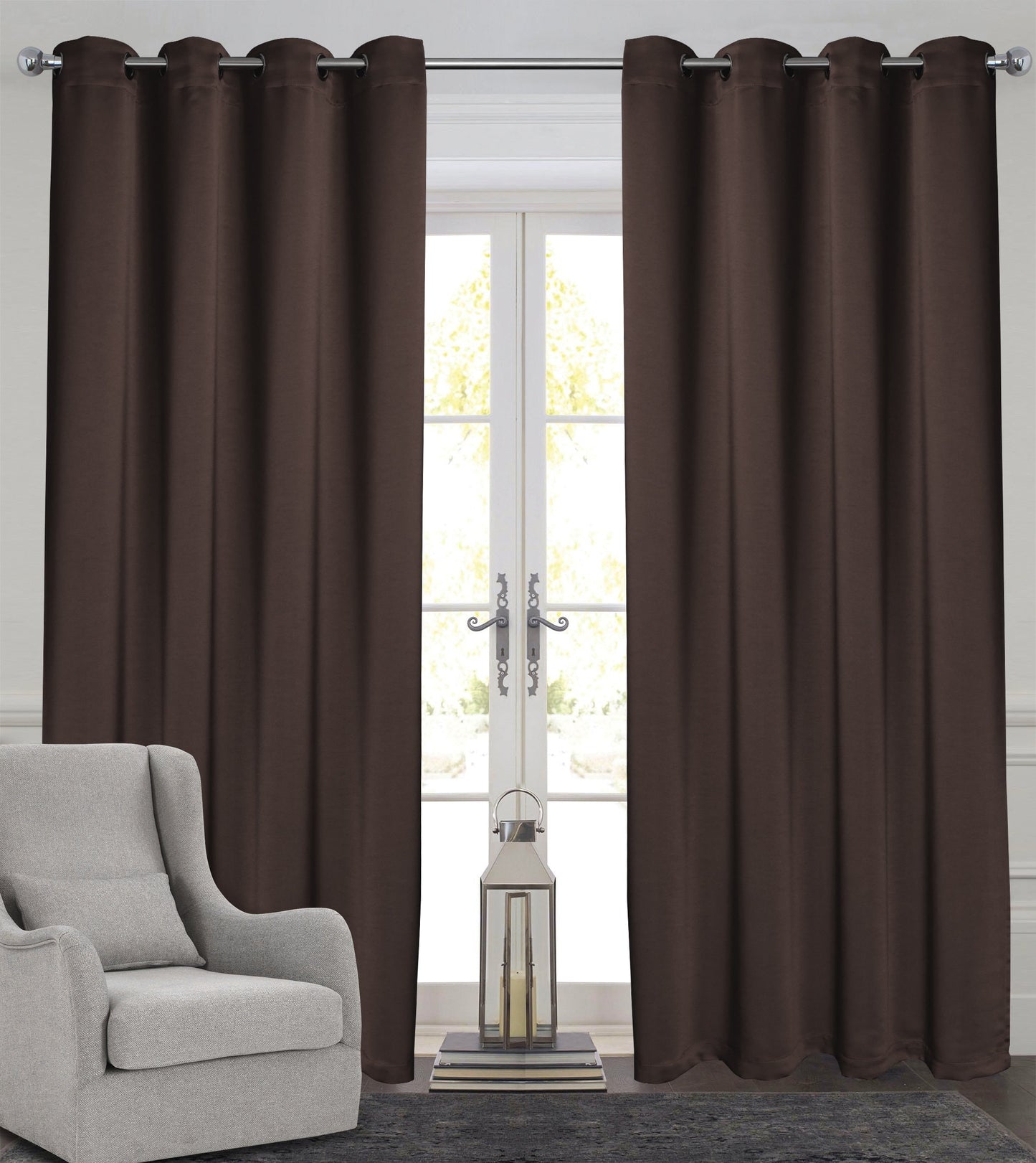 Rich Gecko CURTAIN DRAPERIES Thermal Faux Silk Room Darkening Grommet Panel, BROWN , Set of 2 PANEL