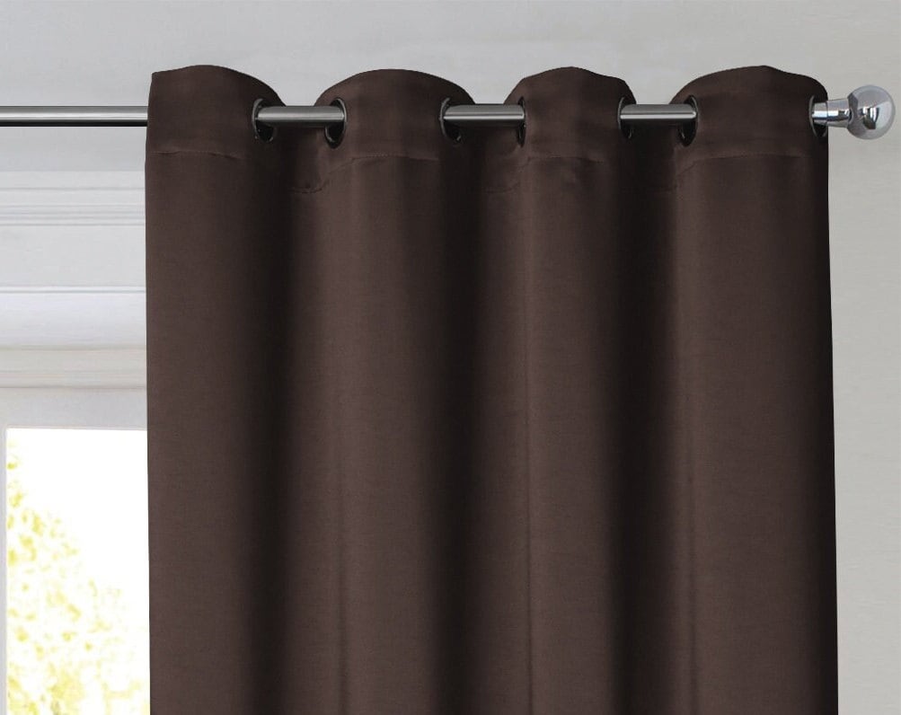 Rich Gecko CURTAIN DRAPERIES Thermal Faux Silk Room Darkening Grommet Panel, BROWN , Set of 2 PANEL