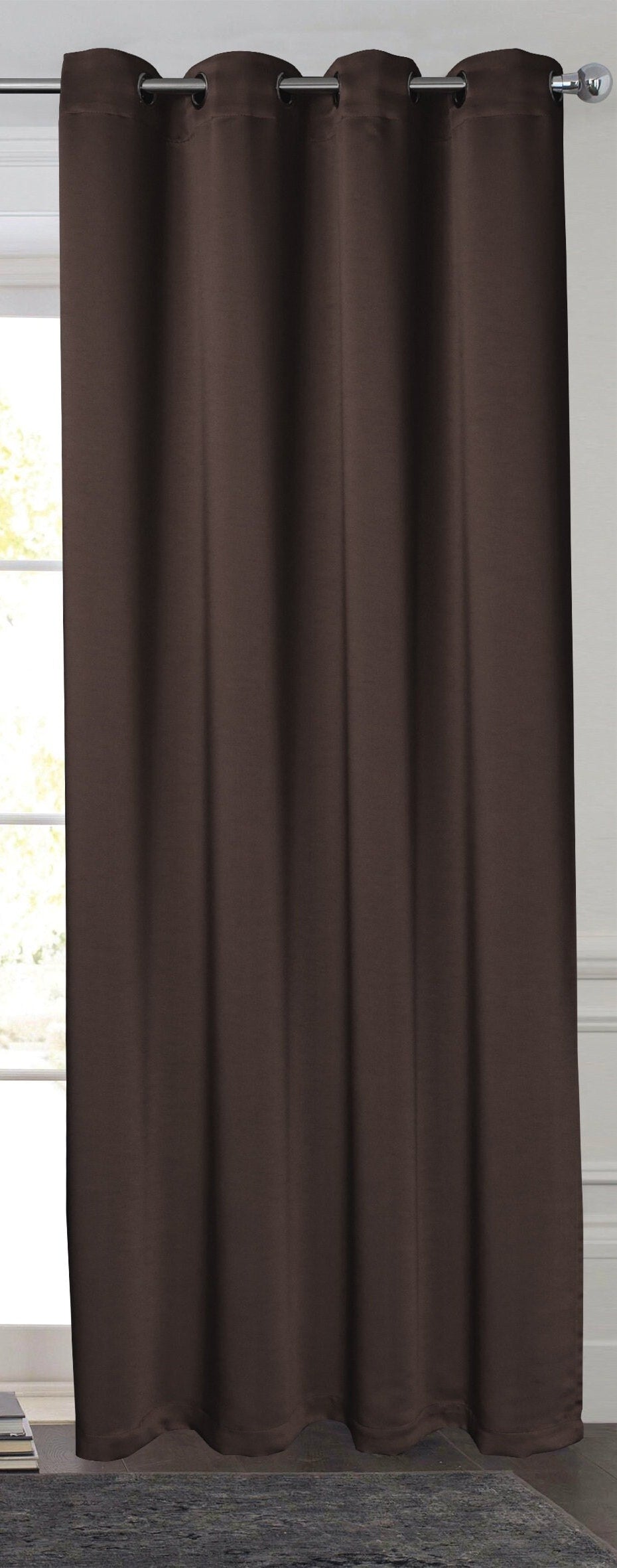 Rich Gecko CURTAIN DRAPERIES Thermal Faux Silk Room Darkening Grommet Panel, BROWN , Set of 2 PANEL