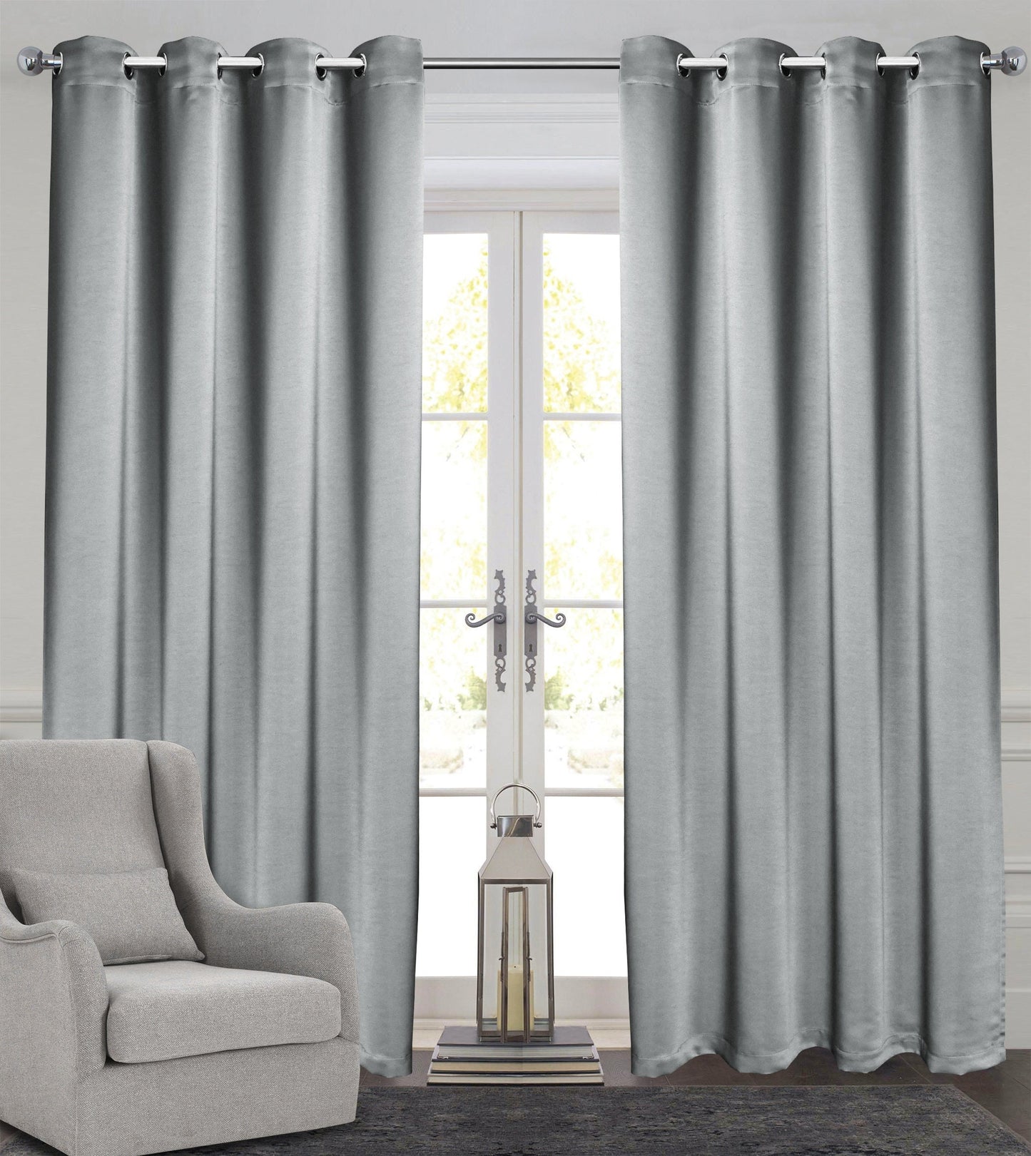 Rich Gecko CURTAIN DRAPERIES Thermal Faux Silk Room Darkening Grommet Panel, SILVER , Set of 2 PANEL