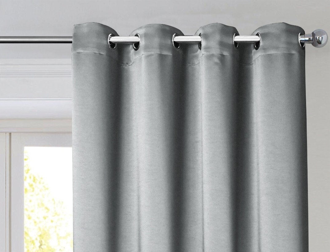 Rich Gecko CURTAIN DRAPERIES Thermal Faux Silk Room Darkening Grommet Panel, SILVER , Set of 2 PANEL
