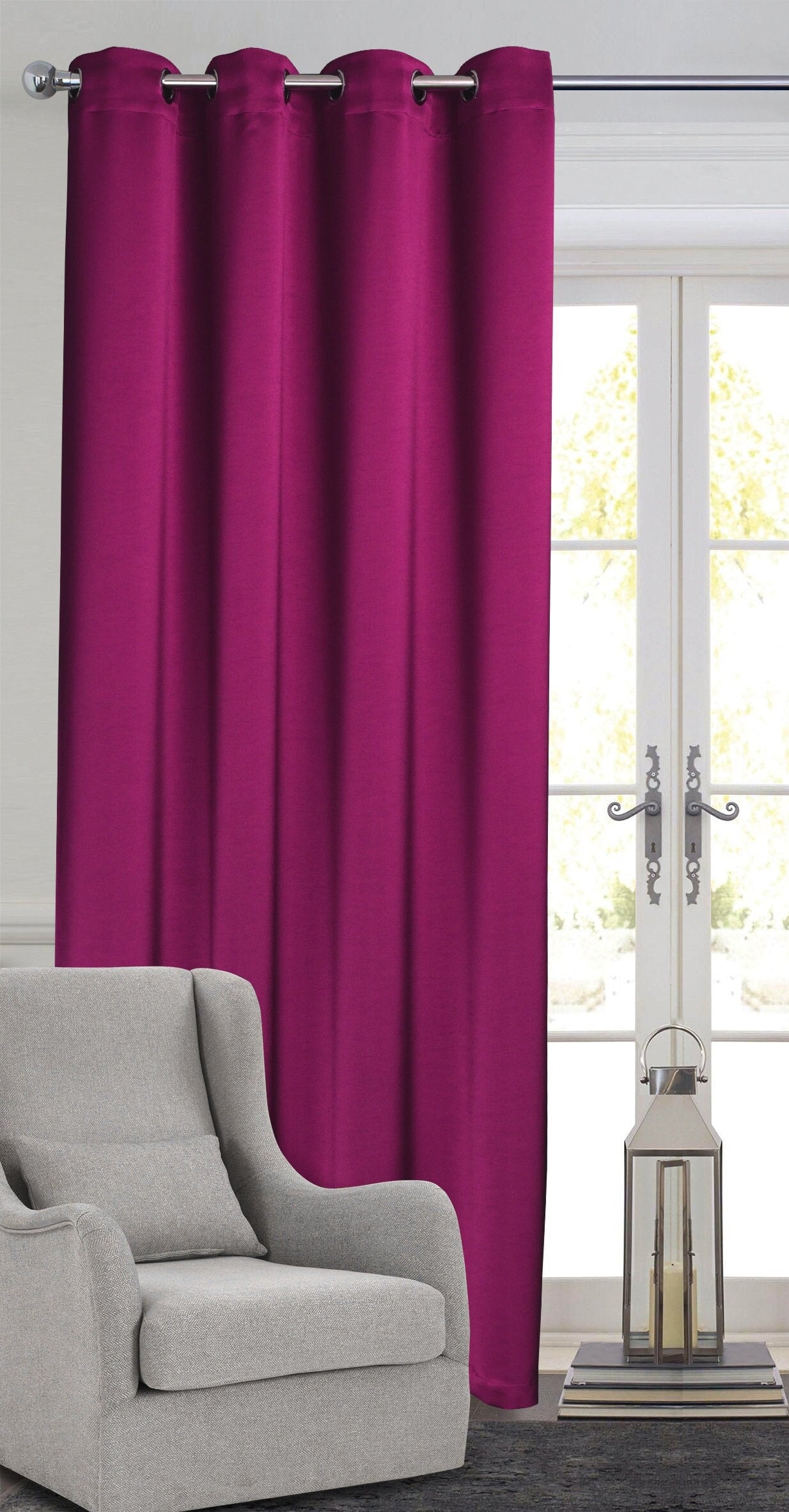 Rich Gecko CURTAIN DRAPERIES Thermal Faux Silk Room Darkening Grommet Panel, HOTPINK , Set of 2 PANEL