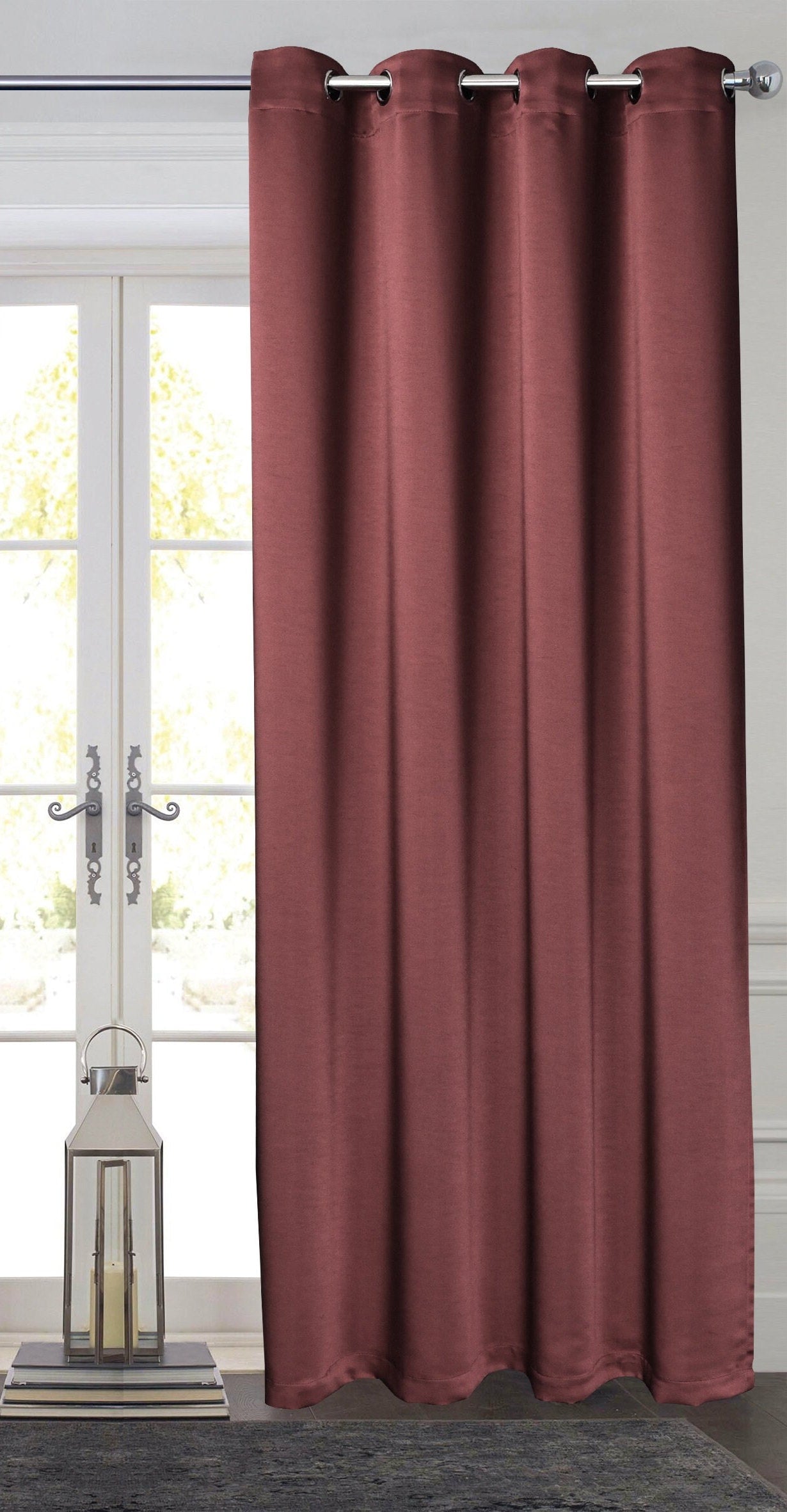 Rich Gecko CURTAIN DRAPERIES Thermal Faux Silk Room Darkening Grommet Panel, BRICK RED , Set of 2 PANEL