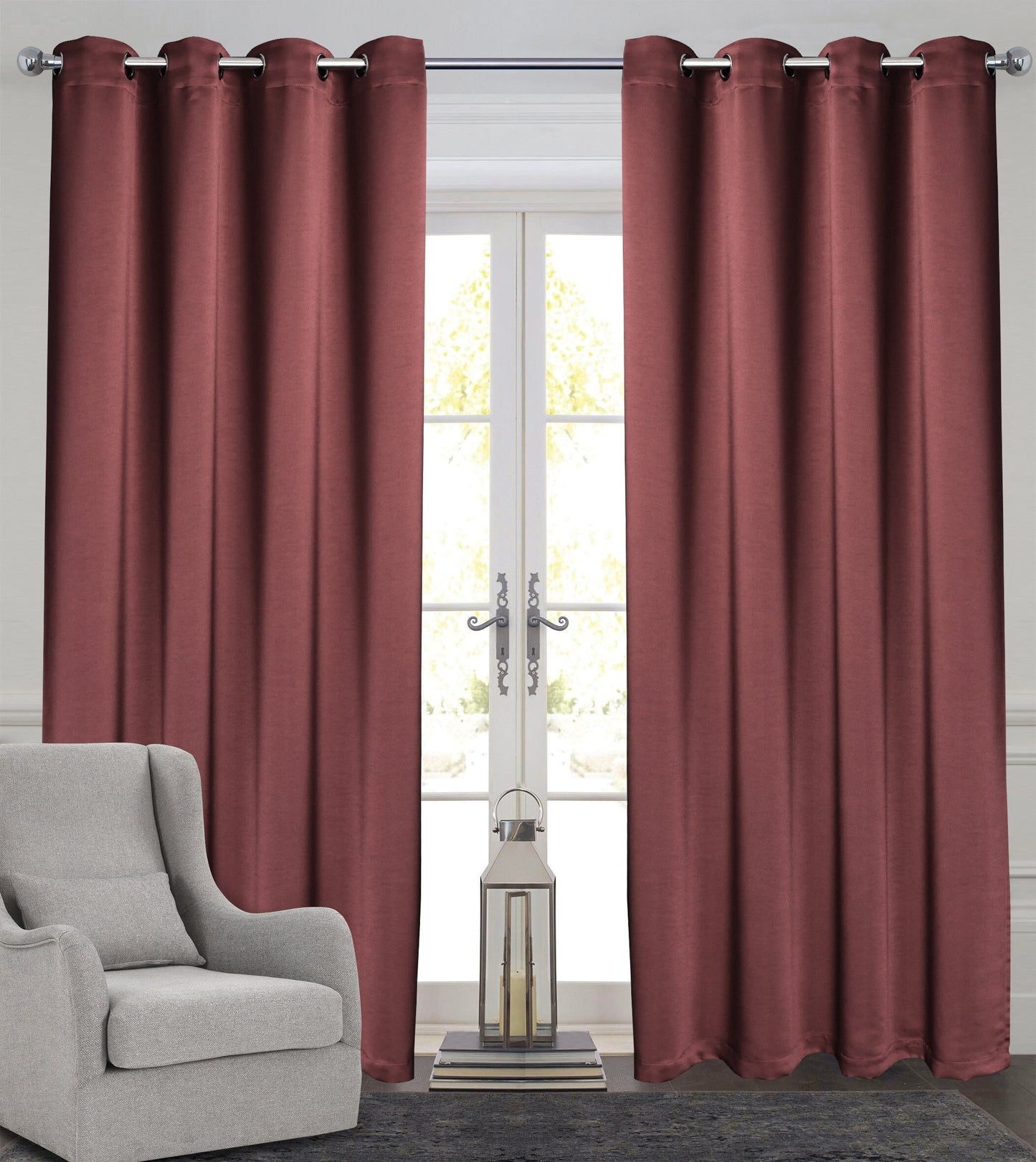 Rich Gecko CURTAIN DRAPERIES Thermal Faux Silk Room Darkening Grommet Panel, BRICK RED , Set of 2 PANEL