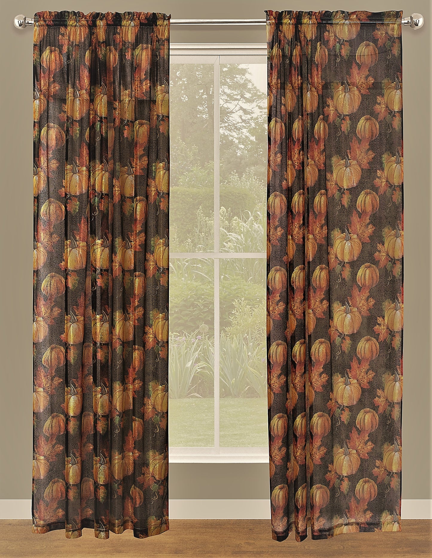 Sheer Lace Curtains PUMPKINS -ROD POCKET- 2 Size  available  (54&#39;&#39;X84&#39;&#39;---54&#39;&#39;X96&#39;&#39; )-Great Drapes for Living Room or Bedroom