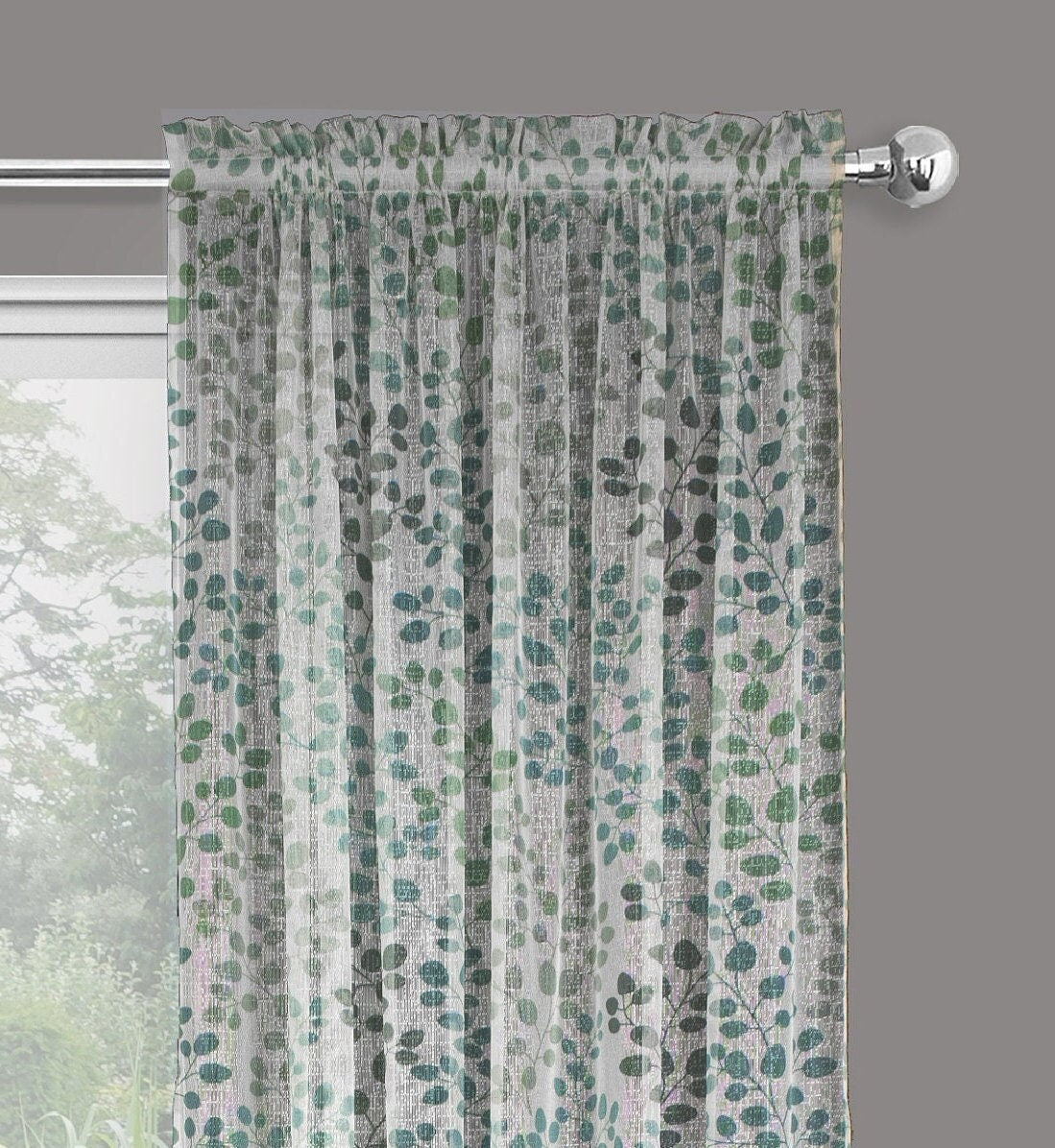 Sheer Lace Curtains-Printed- IVY -ROD POCKET- 2 Size  available  (54&#39;&#39;X84&#39;&#39;---54&#39;&#39;X96&#39;&#39; )-Great Drapes for Living Room or Bedroom