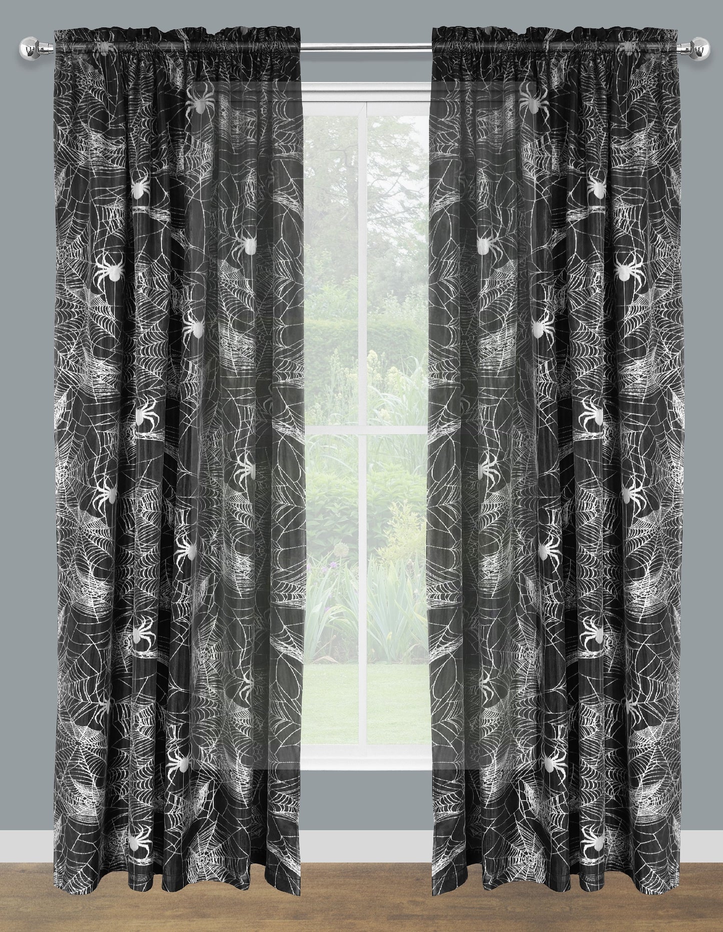 Sheer Lace Curtains-Printed- HAPPY HALLOWEN -Rod Pocket- 2 Size  available  (54&#39;&#39;X84&#39;&#39;---54&#39;&#39;X96&#39;&#39; )-Great Drapes for Living Room or Bedroom