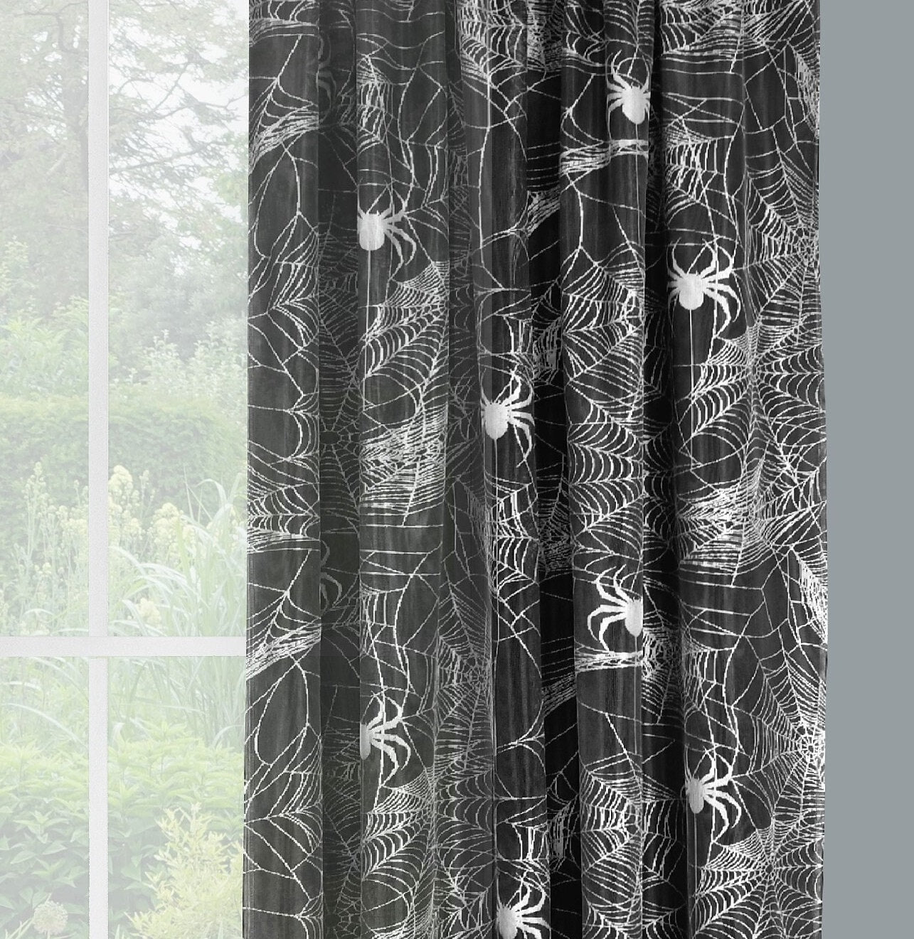 Sheer Lace Curtains-Printed- HAPPY HALLOWEN -Rod Pocket- 2 Size  available  (54&#39;&#39;X84&#39;&#39;---54&#39;&#39;X96&#39;&#39; )-Great Drapes for Living Room or Bedroom