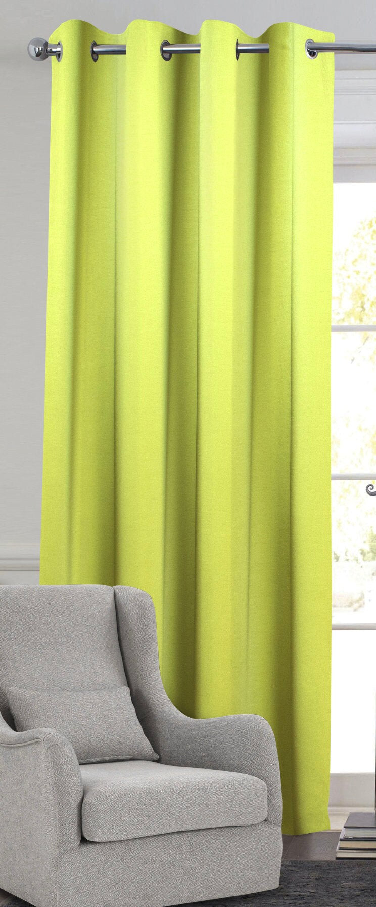 Rich Gecko CURTAIN DRAPERIES Thermal Faux Silk Room Darkening Grommet Panel, NEON LIME, Set of 2 PANEL