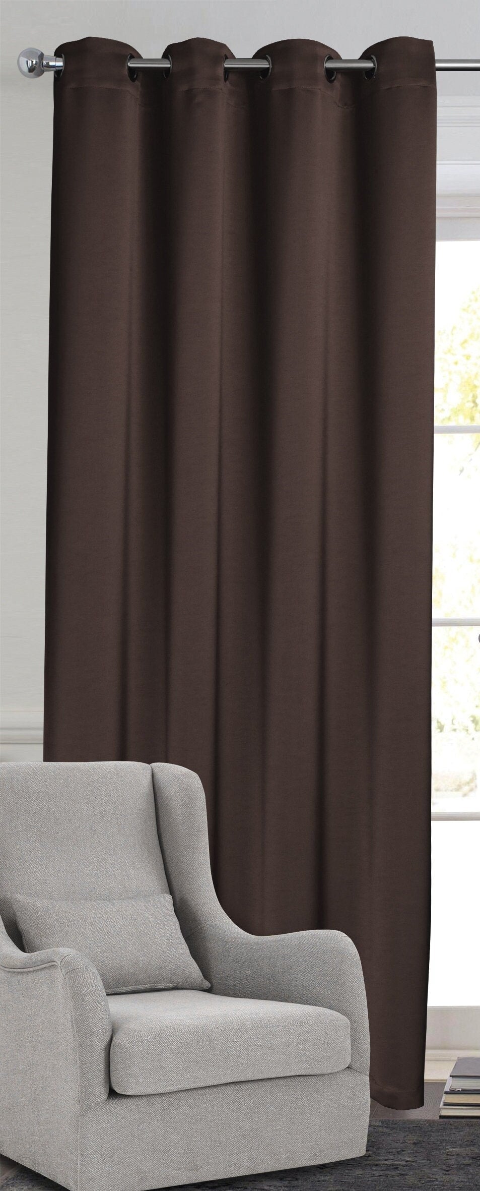 Rich Gecko CURTAIN DRAPERIES Thermal Faux Silk Room Darkening Grommet Panel, BROWN , Set of 2 PANEL