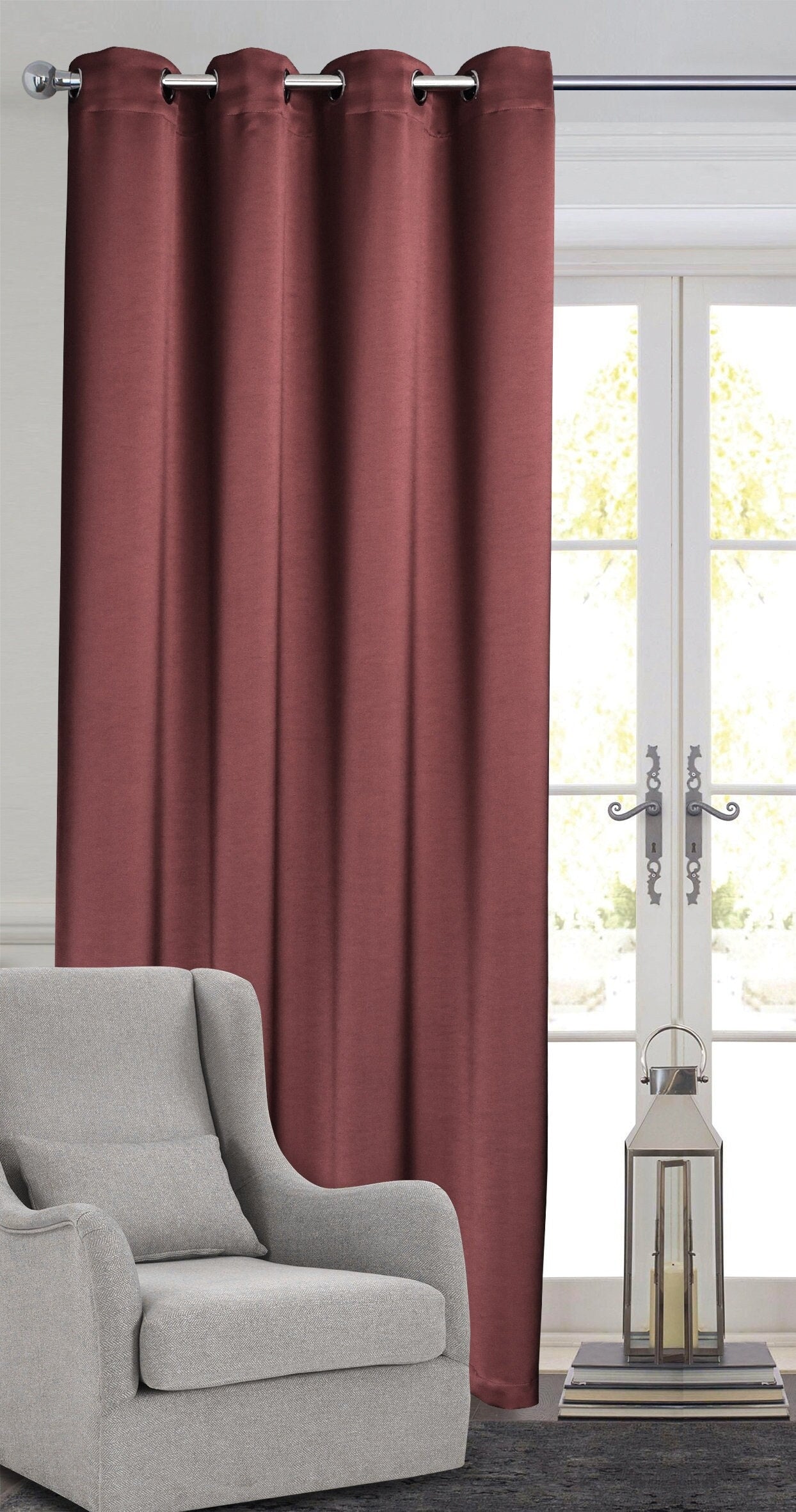 Rich Gecko CURTAIN DRAPERIES Thermal Faux Silk Room Darkening Grommet Panel, BRICK RED , Set of 2 PANEL