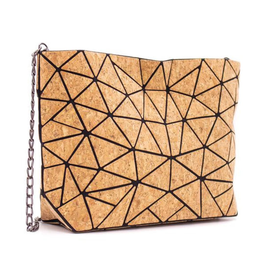 Geometric Cork Shoulder Bag with chain strap