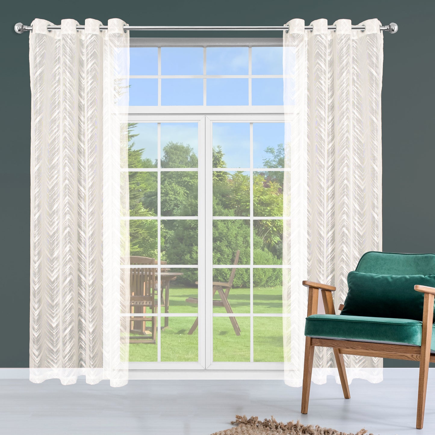 Sheer Lace Curtains Grommet Panel ALPINE 2 Color (Cream Ivory / White) 2 Size (54''X84''/54''X96'' )Great Drapes for Living Room or Bedroom