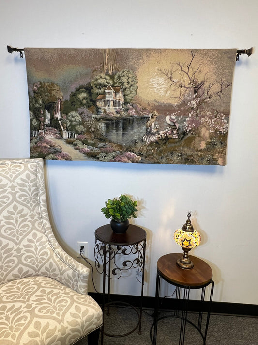European Wall Tapestry - Floral Tapestry Wall Hanging - LAKESIDE TAPESTRY - Home Dcor Wall Tapestry--54''X28''--Belgian Style