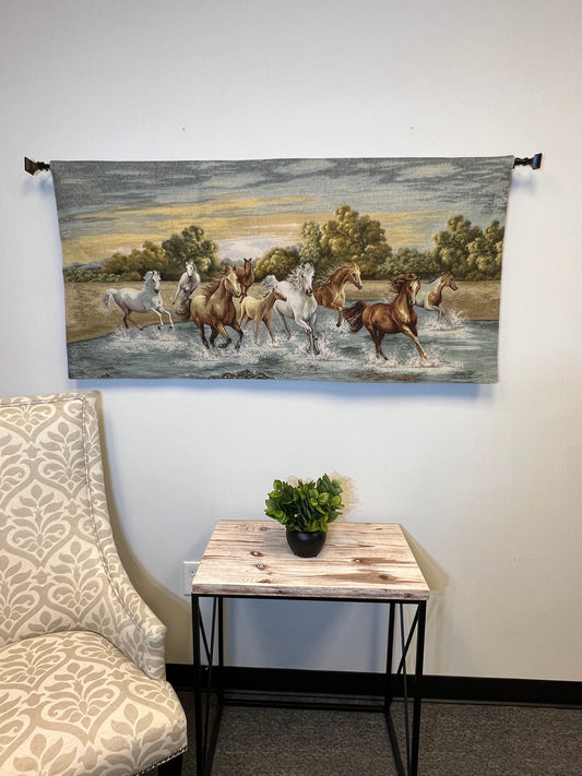 European Wall Tapestry - Floral Tapestry Wall Hanging - HORSES TAPESTRY - Home Dcor Wall Tapestry--54''X28''--Belgian Style